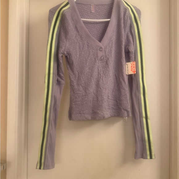 Free People Recovery top in lilac/highlighter green racing stripe size Small - Picture 4 of 9
